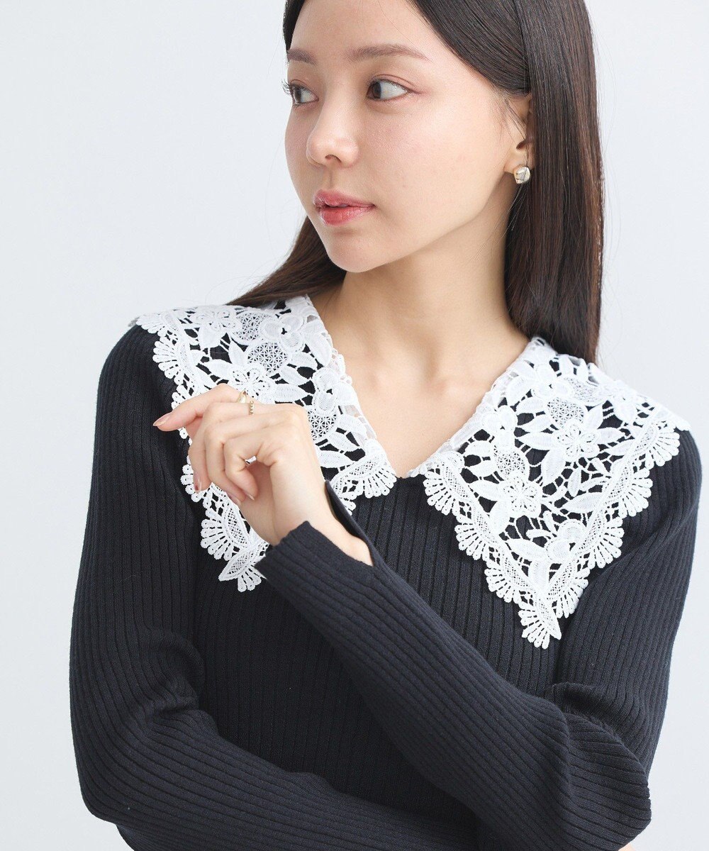 earth music&ecology 襟レースニットワンピース 