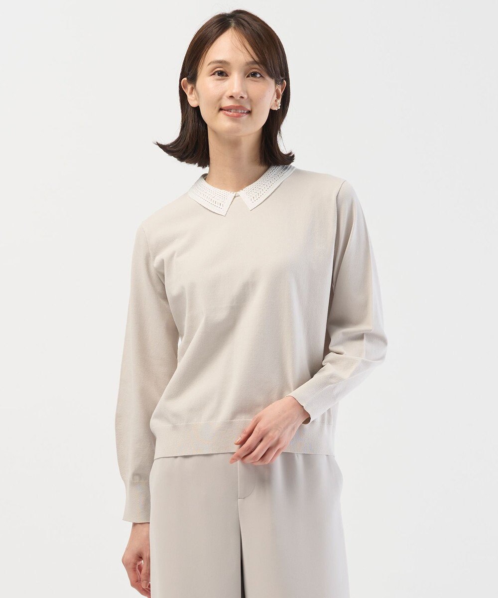 J.PRESS LADIES L レーヨンストレッチ 刺繡襟 ニット 
