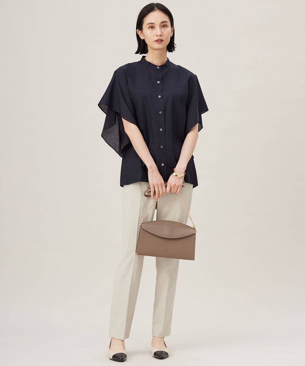 自由区 L 【接触冷感・吸水速乾・洗える】ナチュラルリネンフレア袖 シャツ 