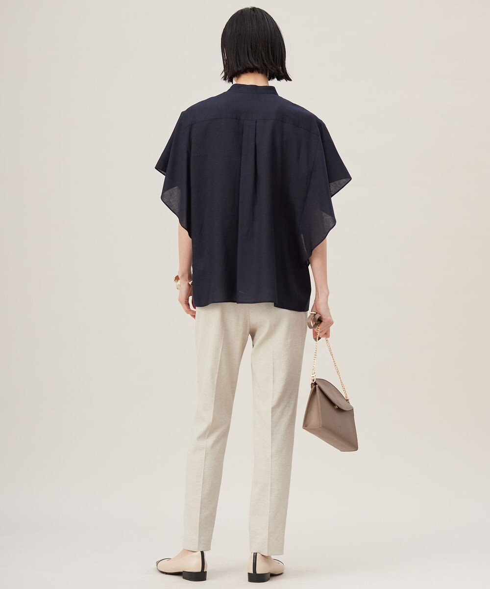 自由区 L 【接触冷感・吸水速乾・洗える】ナチュラルリネンフレア袖 シャツ 