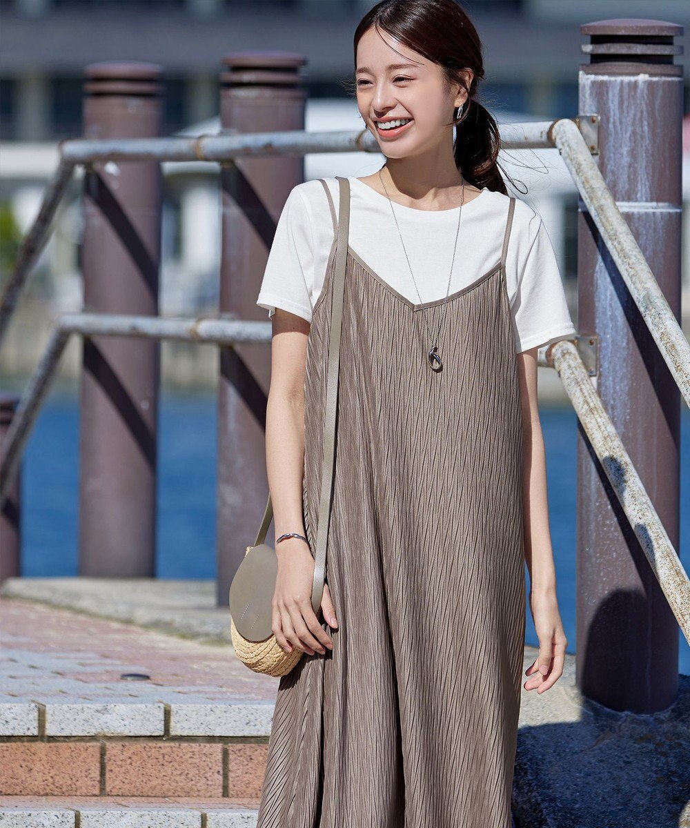 Tiaclasse 【2点セット・洗える】変形プリーツキャミワンピース＆Tシャツ 