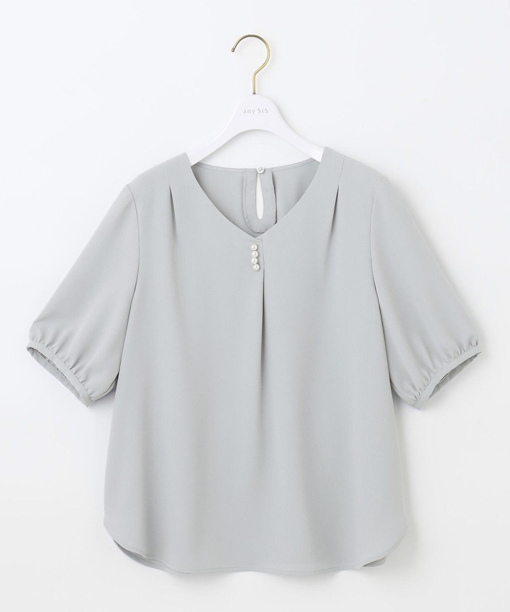 ANY SIS 【洗える】パール調Ｖネック ブラウス 