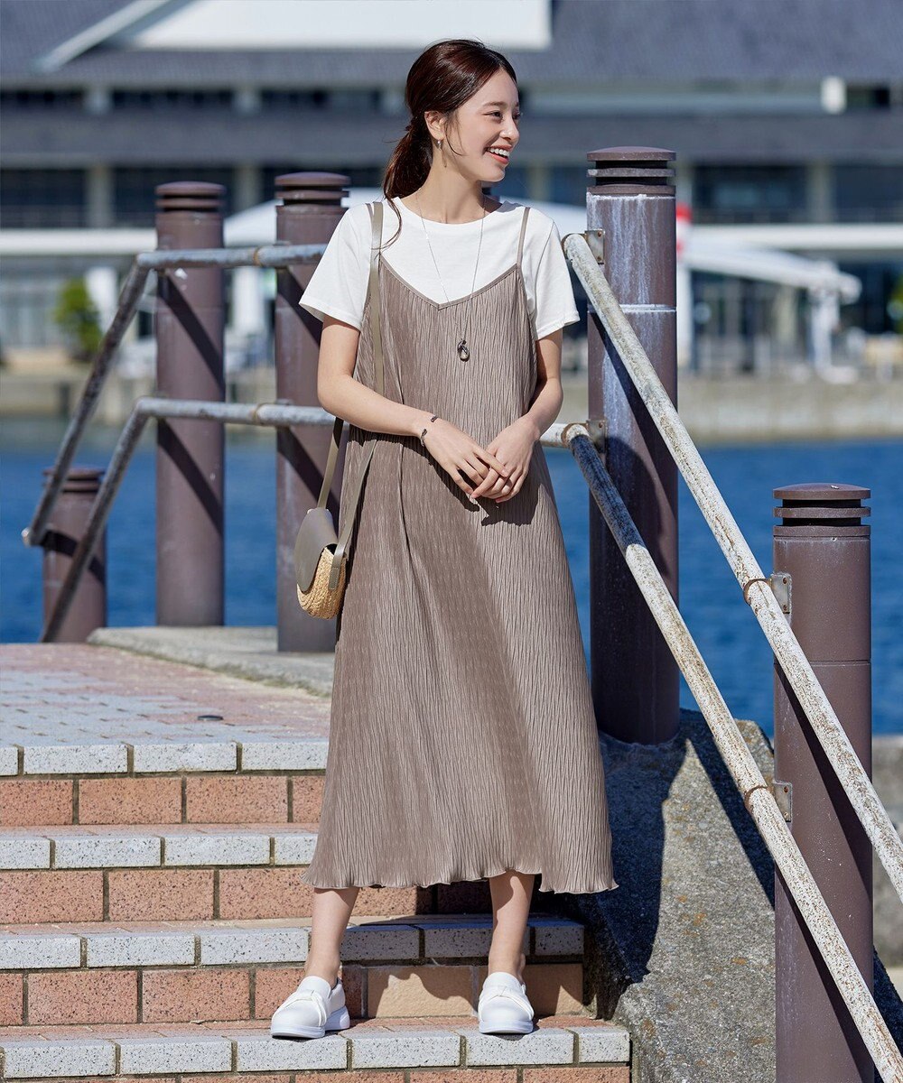 Tiaclasse 【2点セット・洗える】変形プリーツキャミワンピース＆Tシャツ 