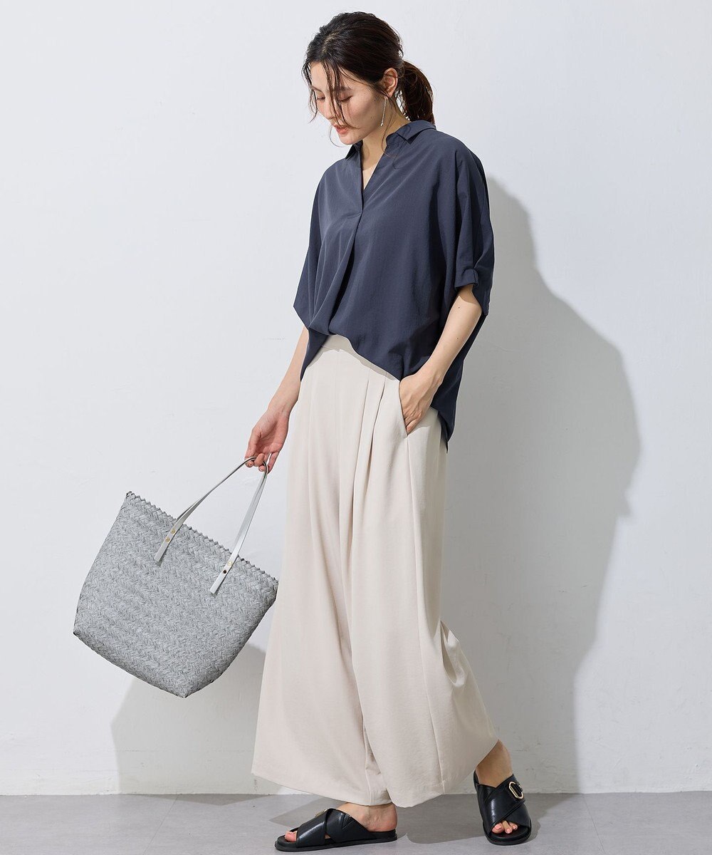 ANY 【新色追加】スキッパーネック袖タックブラウス 