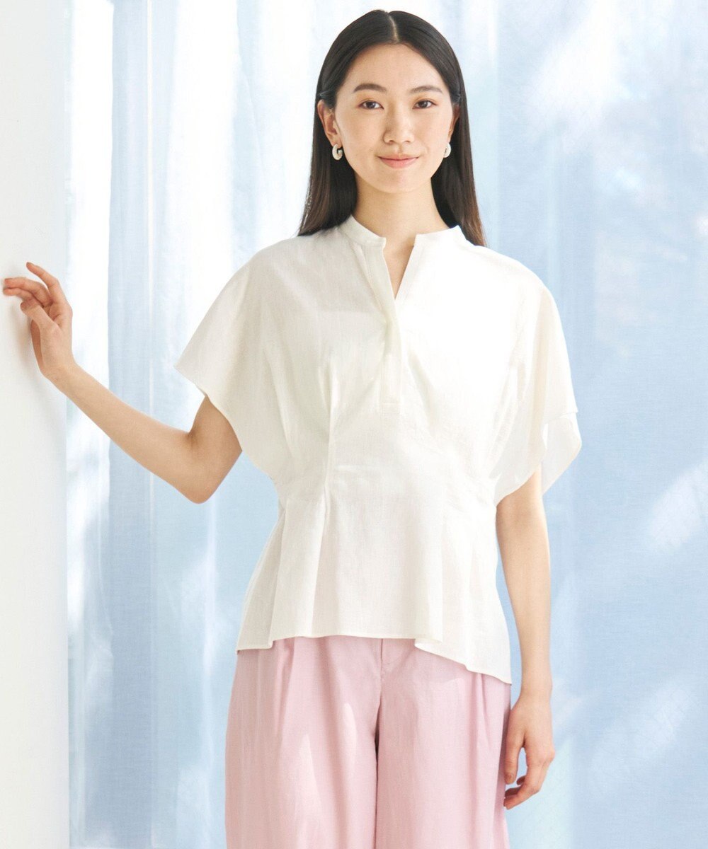 UNFILO リネンレーヨン タックブラウス 