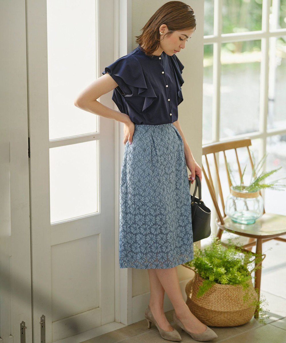 組曲 【UVケア】プレーティング天竺 パールボタンブラウス 