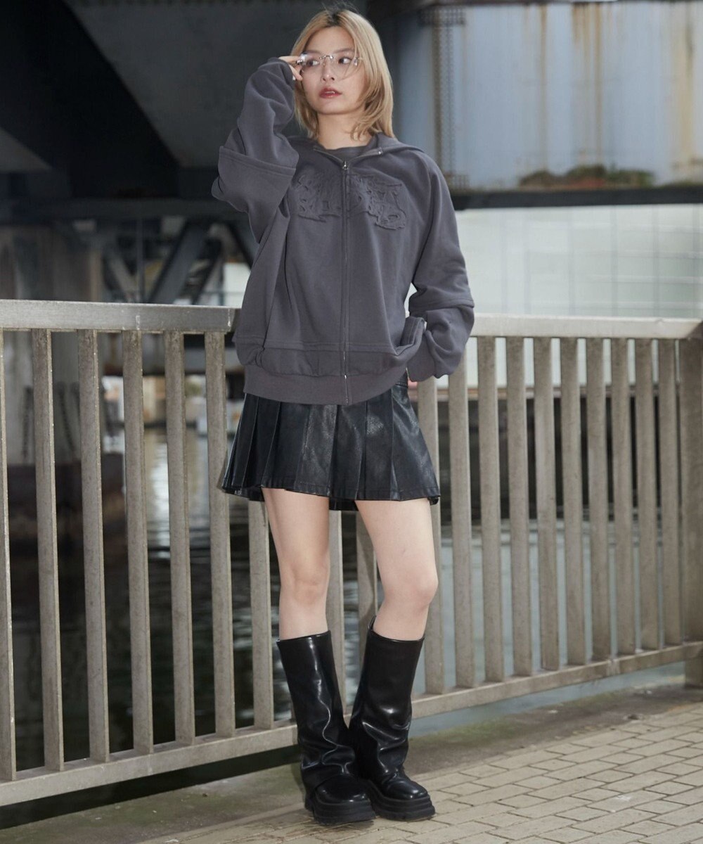 WEGO 【ユニセックス着用ITEM】ダメージアップリケレイヤードZIPパーカー 