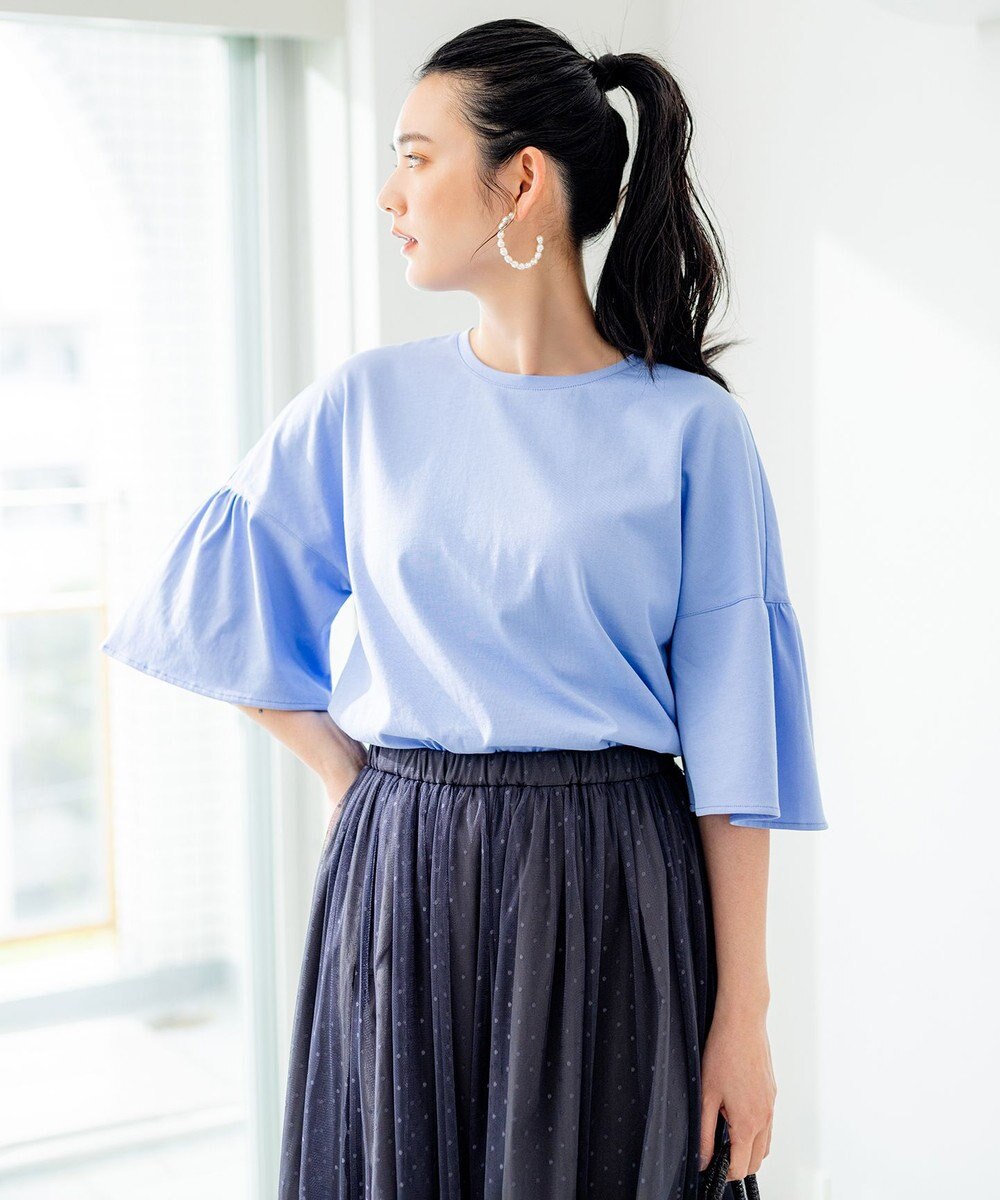 組曲 【汗ジミ防止・撥水】GIZAプレーティング天竺 袖フレア Tシャツ 