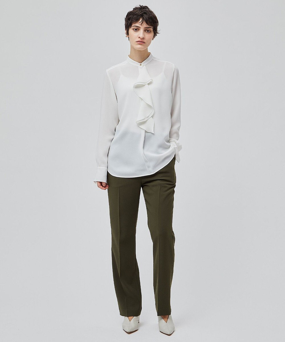 BEIGE， 【洗える】STOW / バンドカラーフリルブラウス 