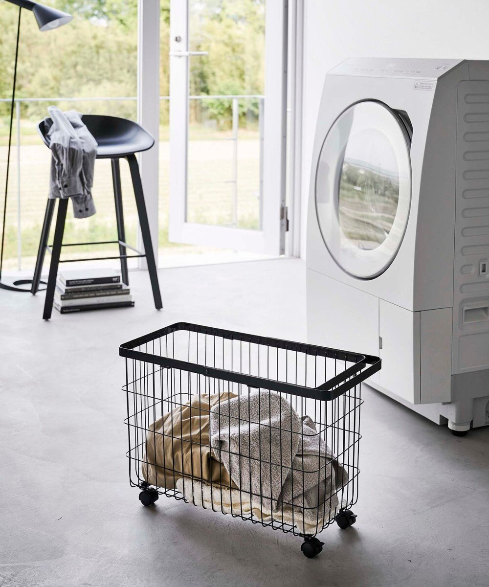 tower ランドリーバスケット タワー キャスター付き ワイド&ロー ブラック 