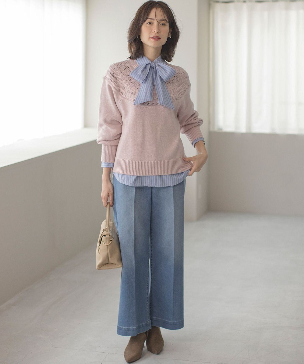 組曲 L 【ボウタイ付き】コンパクトシャーティング ストライプシャツ 