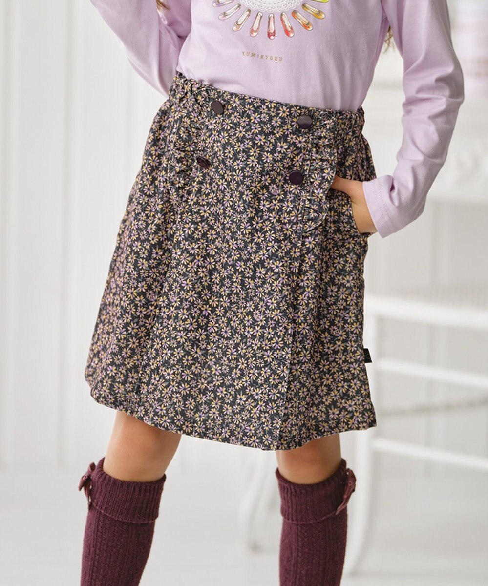 組曲 KIDS 【150-160㎝】モノトーンフラワーコーデュロイ キュロット 