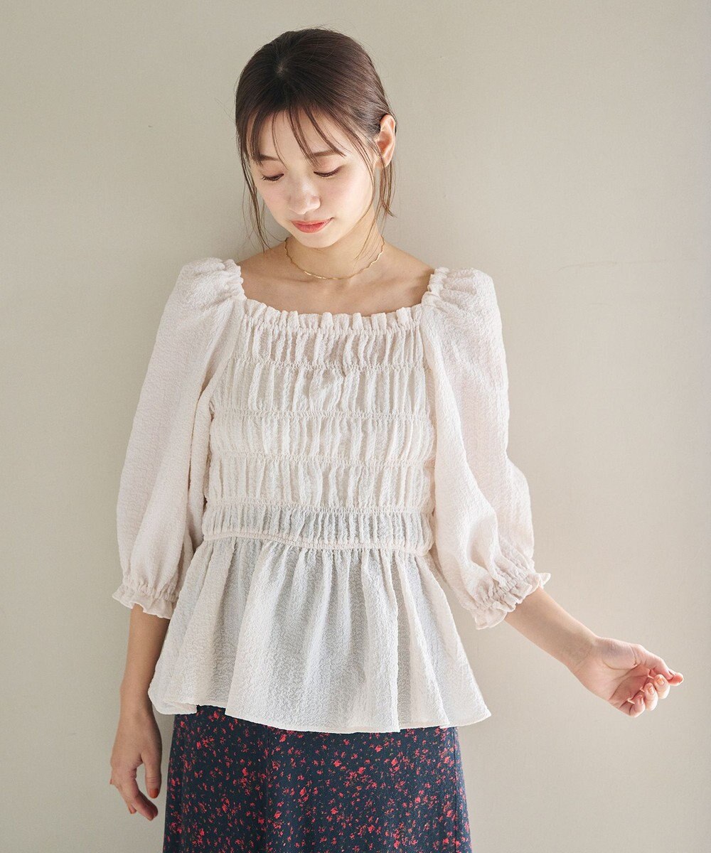 #Newans 2WAYシャーリングペプラムブラウス 