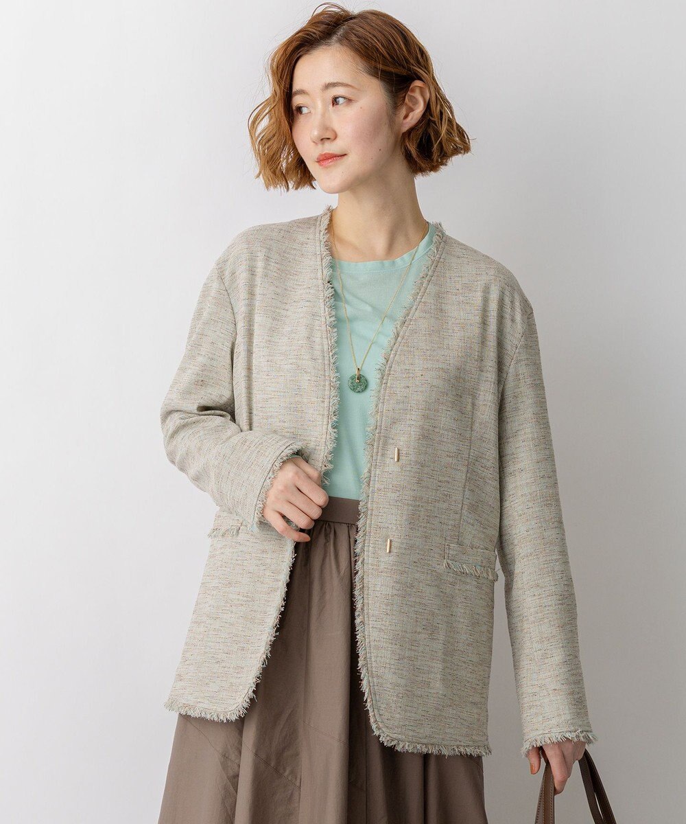 23区 【先行予約】リネンライクブッチャー フリンジノーカラージャケット 