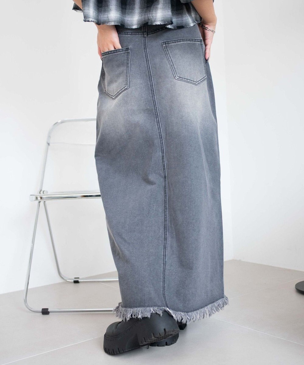 WEGO フリンジロングスリットデニムスカート 