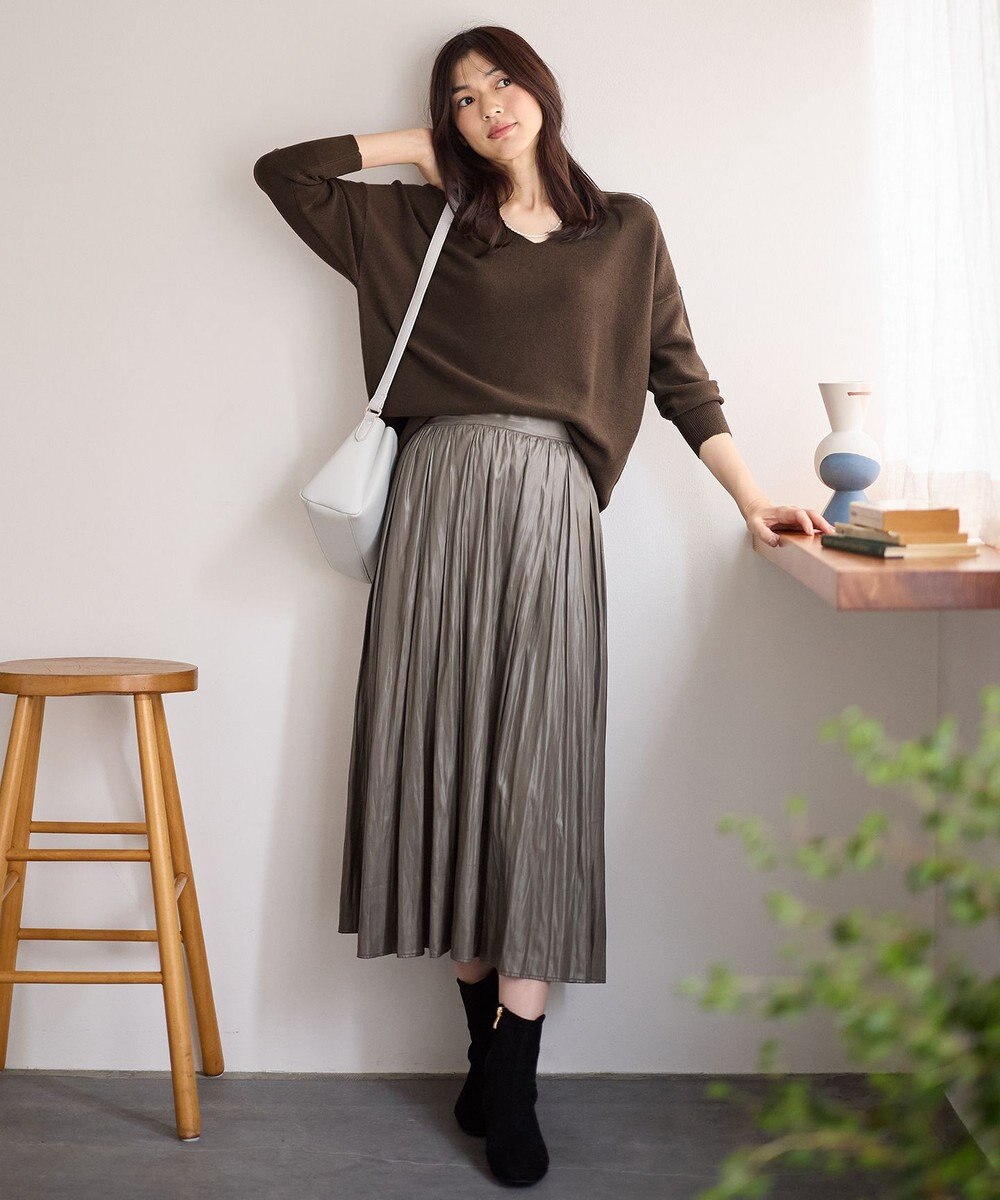 ANY 【洗濯機可】Ｖネックラメガーターニット 