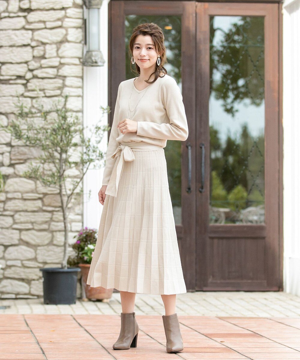 Tiaclasse L 【洗える】1枚で着映えするチェック柄編みニットワンピース 