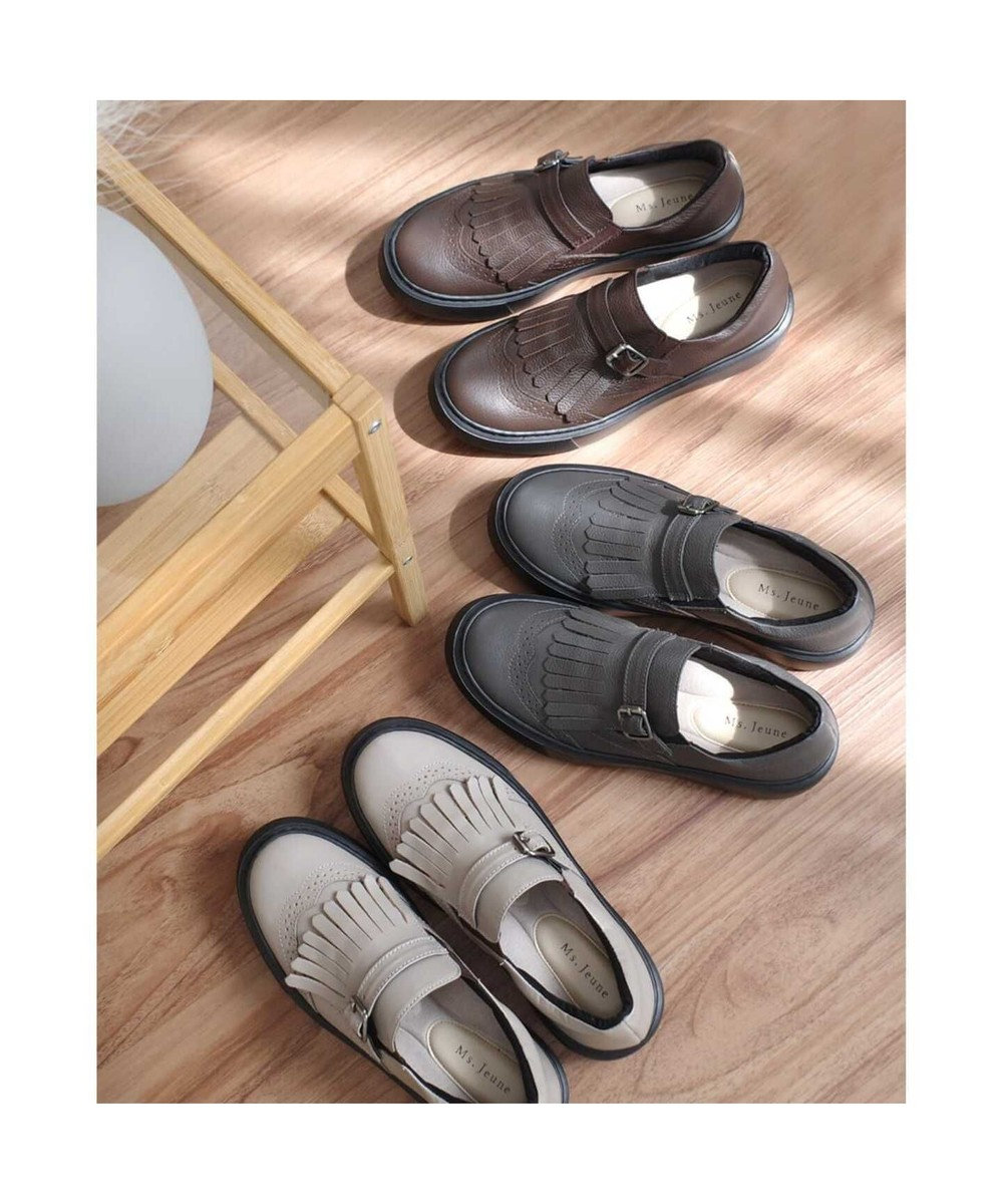 Pointer 日本製 本革フリンジ付き厚底ローファー 