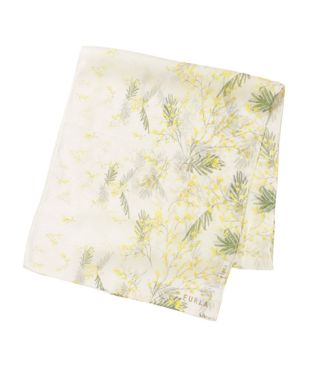 MOONBAT 【シルク100%】FURLA (フルラ) ミモザ シルクシフォンプリントスカーフ 150cm×35cm  手洗い可能 
