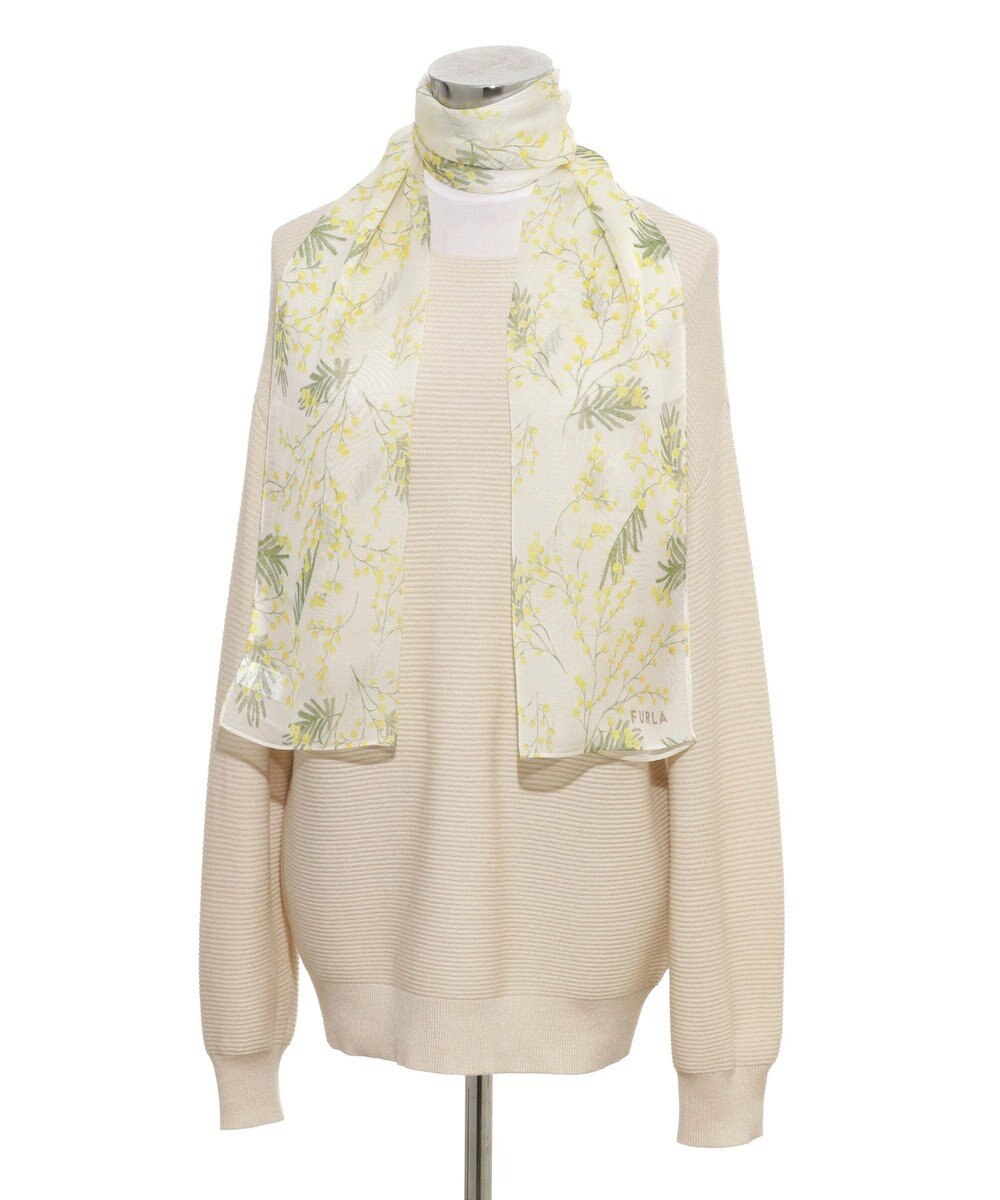 MOONBAT 【シルク100%】FURLA (フルラ) ミモザ シルクシフォンプリントスカーフ 150cm×35cm  手洗い可能 