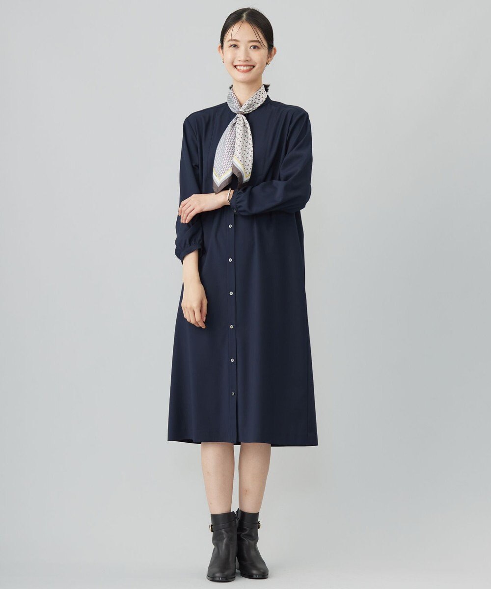 J.PRESS LADIES L 【洗える】T/Rウォッシャブルギャバ バンドカラー ワンピース 
