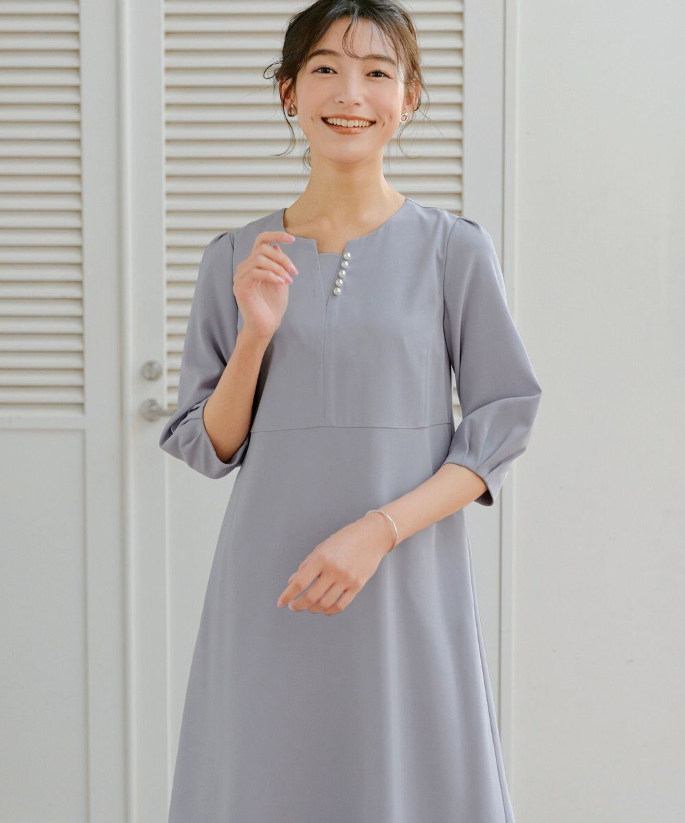 Tiaclasse 【洗える】パール付きタックスリーブワンピース 