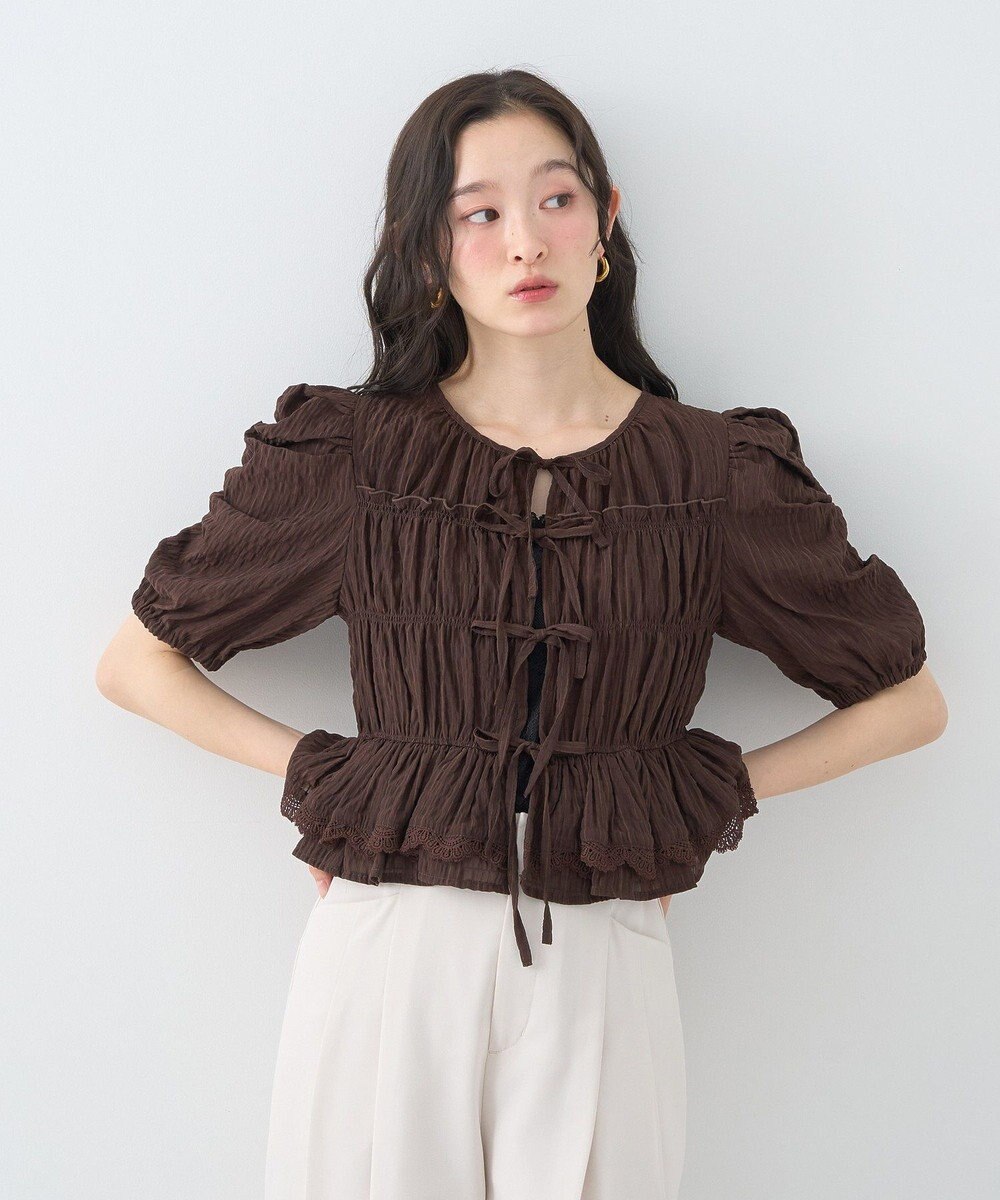 earth music&ecology レースティアードシャーリングブラウス 