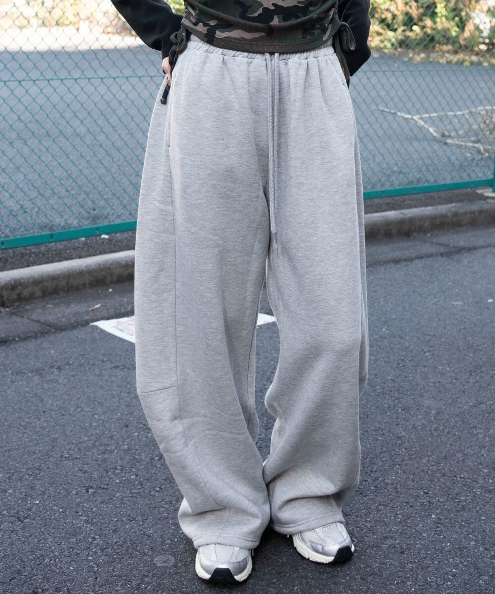 WEGO 【ウエストゴム/SMサイズ展開】裏起毛カーブデザインスウェットパンツ 