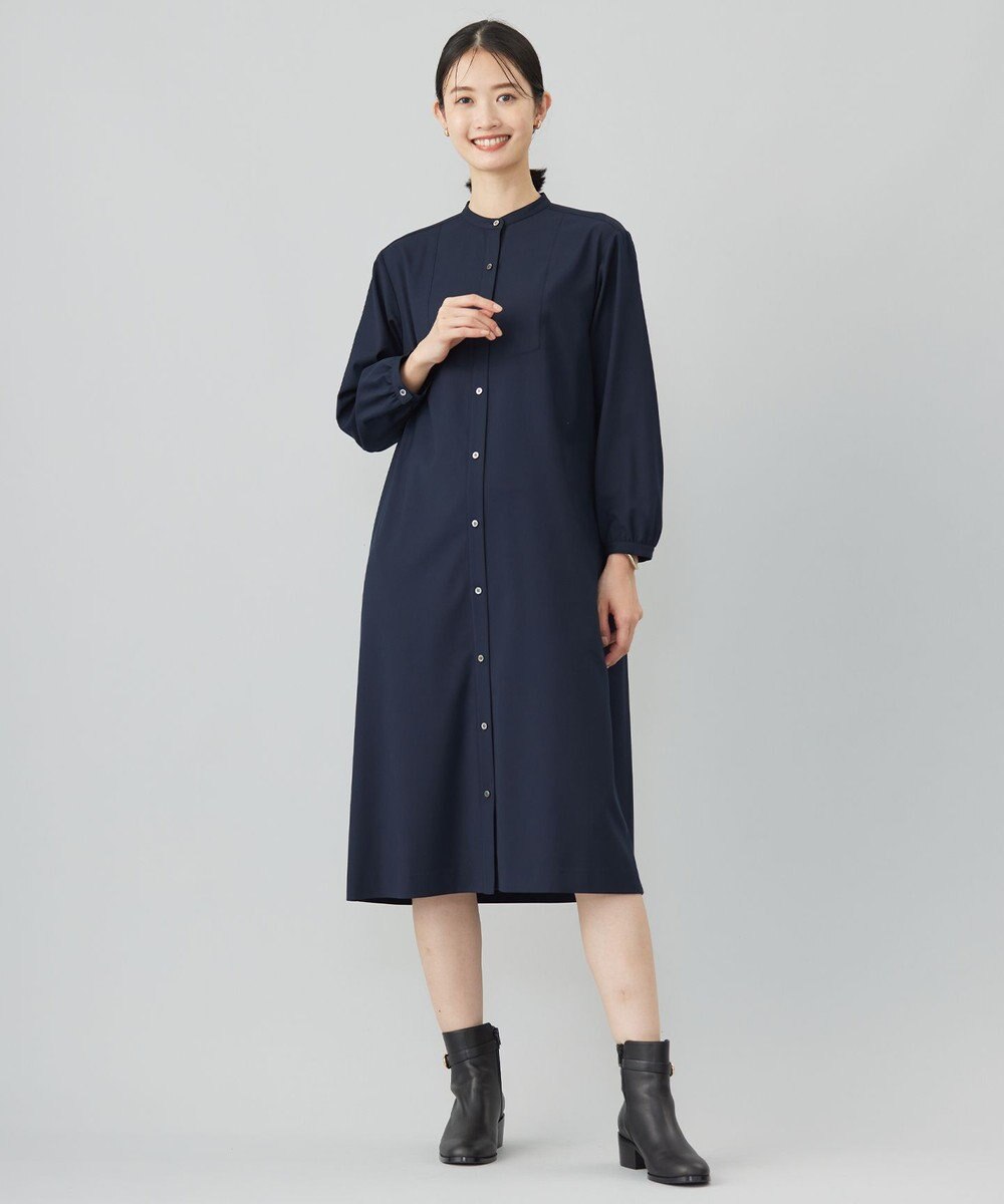 J.PRESS LADIES L 【洗える】T/Rウォッシャブルギャバ バンドカラー ワンピース 