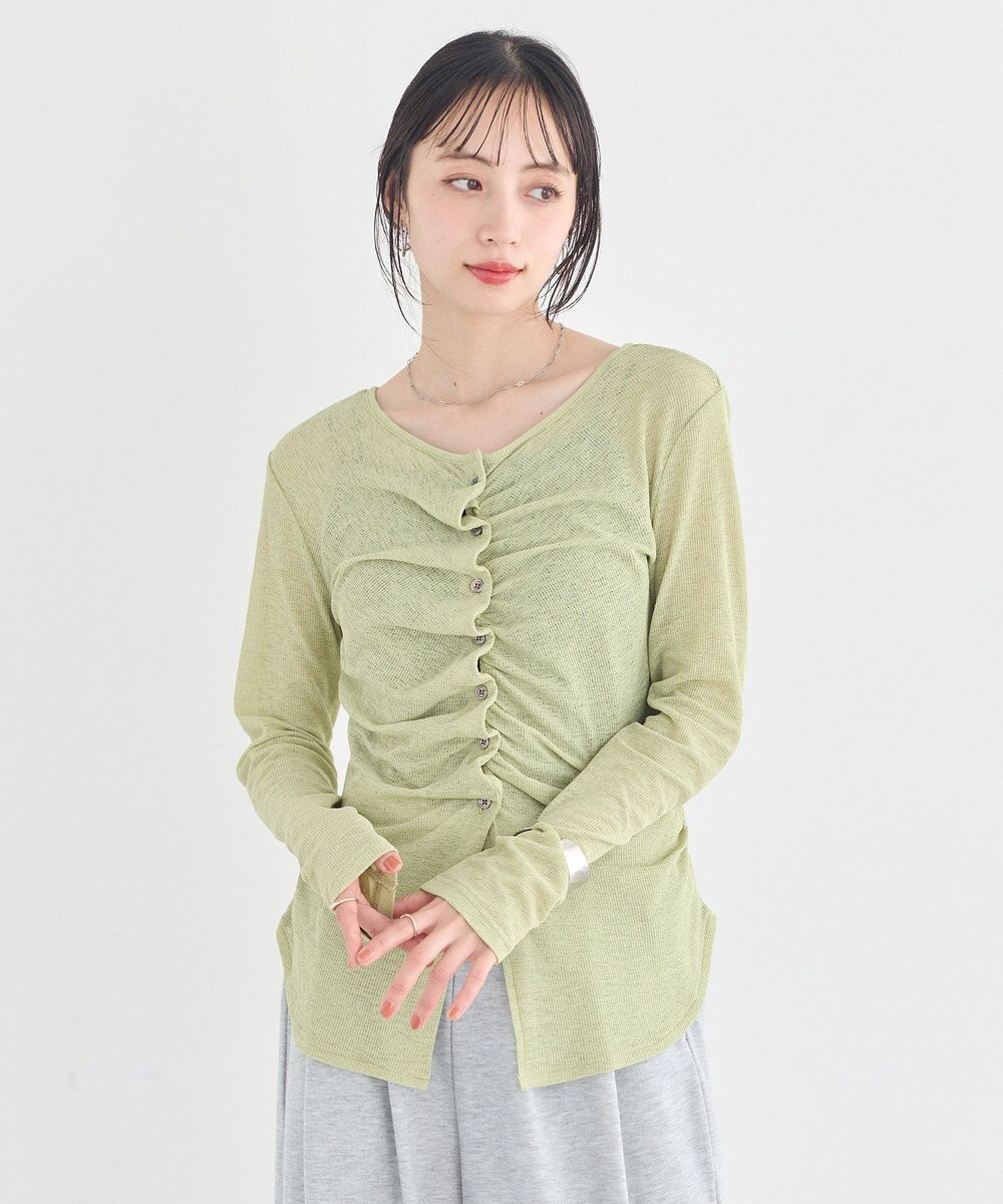 earth music&ecology 【予約】シアーワッフルタックボタントップス 