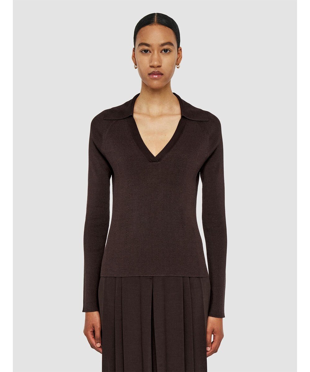 JOSEPH 【洗える】サティニーリブ　ロングスリーブポロニット 