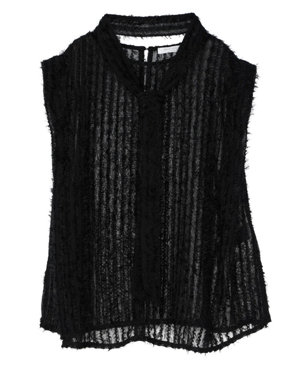 Green Parks ボウタイ付きフェザーノースリーブプルオーバー 