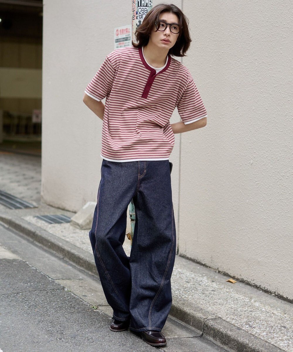 WEGO 【ユニセックス着用ITEM】ボーダーヘンリーネックT（SS） 
