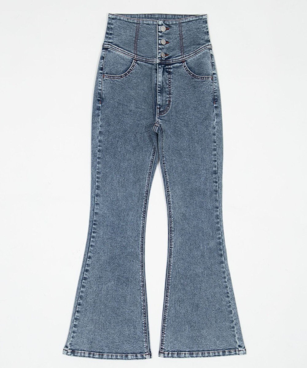 WEGO 【ストレッチ/美脚/脚長シルエット/XSSMサイズ展開】ハイウエストストレッチフレアデニムパンツ 