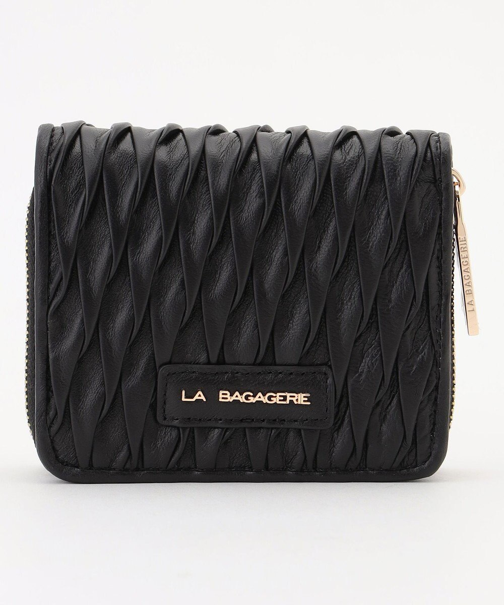 LA BAGAGERIE シープレザープリーツ加工二つ折り財布 