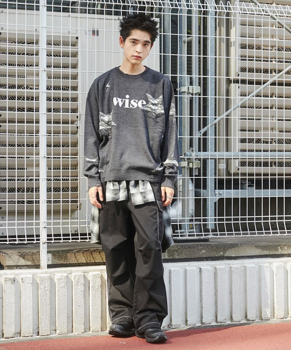 WEGO 【ユニセックス着用ITEM】ダメージジャガードニットプルオーバー 