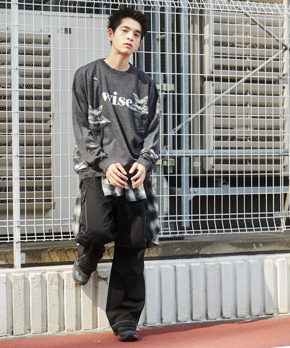 WEGO 【ユニセックス着用ITEM】ダメージジャガードニットプルオーバー 