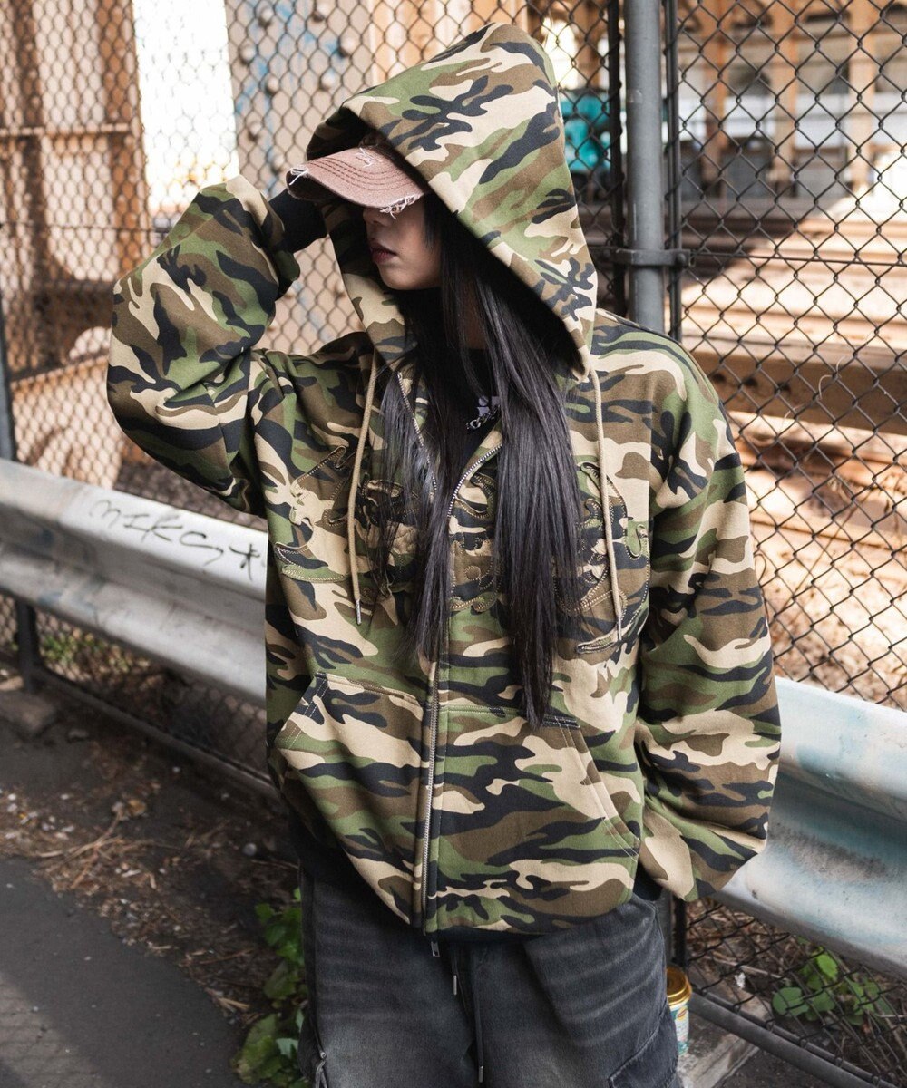 WEGO 【ユニセックス着用ITEM/MLサイズ展開】カモフラグラフィックZIPパーカー 