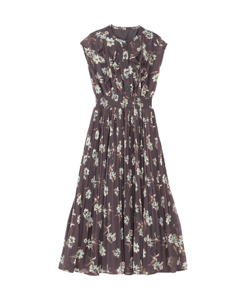 YECCA VECCA フラワー柄フリルプリーツワンピース 