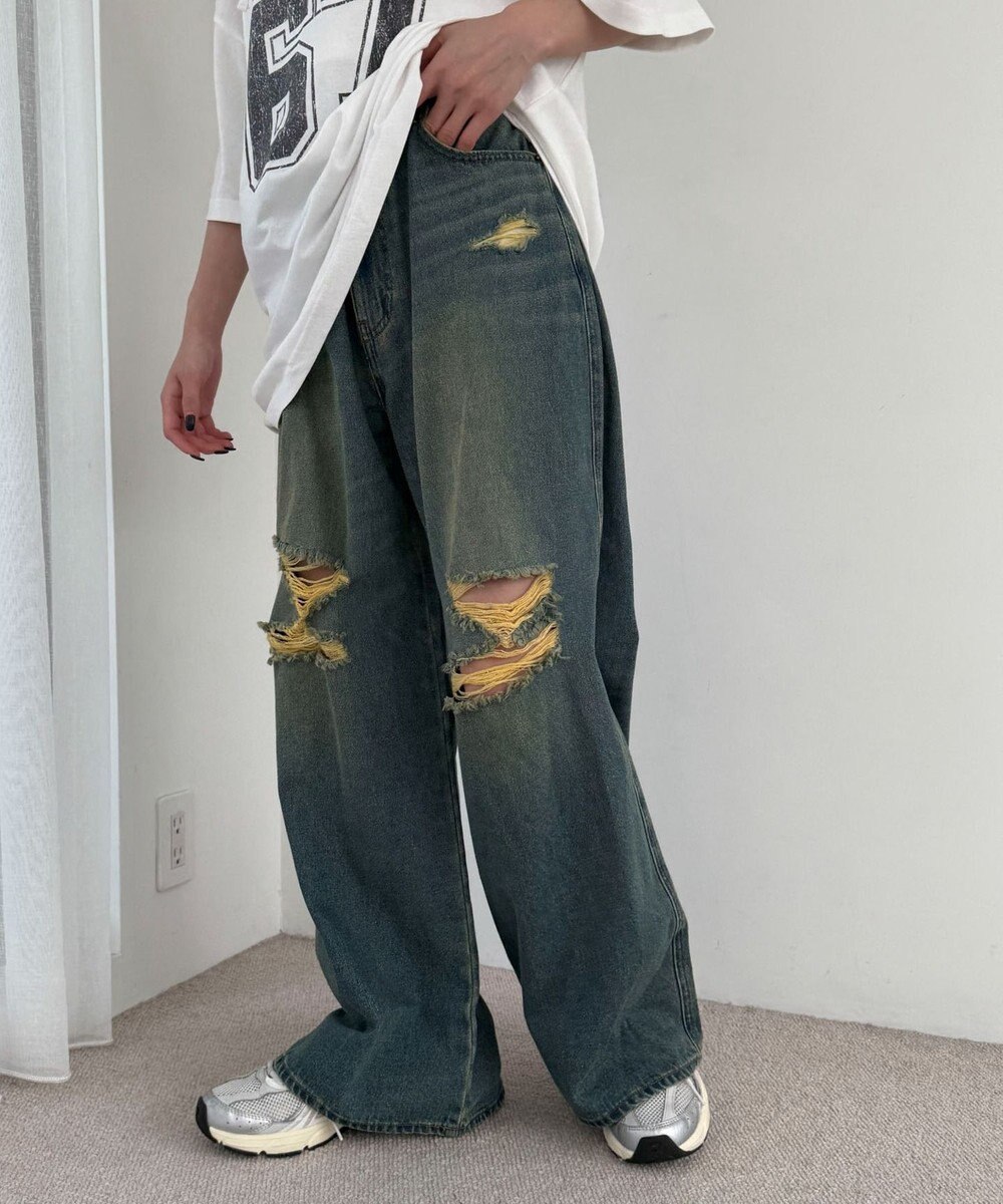 WEGO ダメージワイドデニムパンツ 