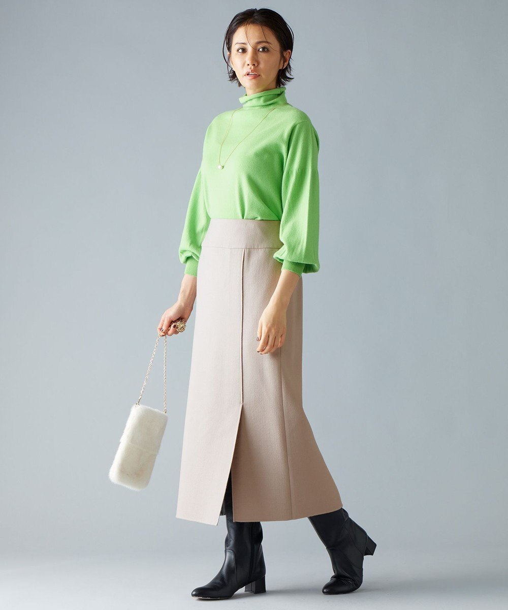 自由区 【洗える】ソフトウールハイゲージパフスリーブハイネック ニット 