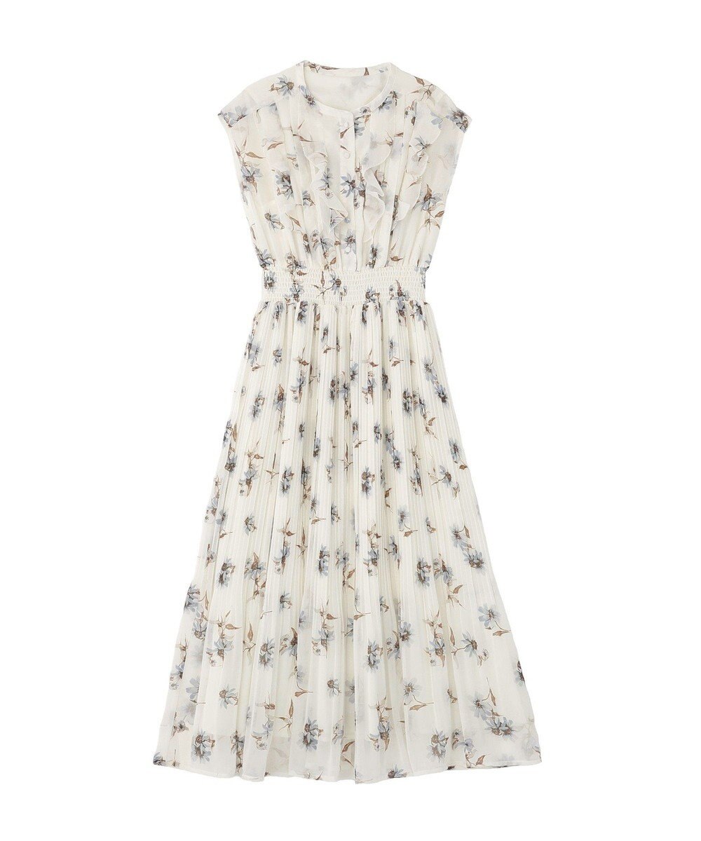 YECCA VECCA フラワー柄フリルプリーツワンピース 