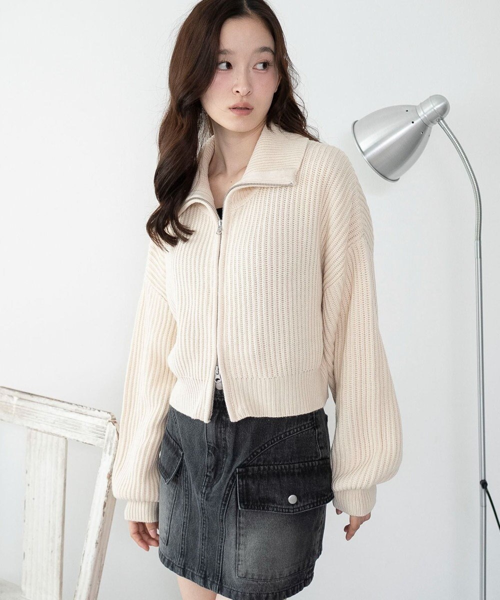 WEGO ダブルジップショートニットブルゾン 