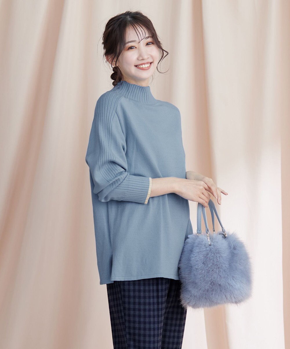 Tiaclasse 【洗える】配色ハイネックニットトップス 