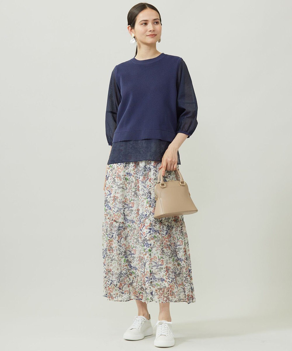 自由区 【セットアップ対応・洗える】ボタニカルフラワープリントティアード スカート 