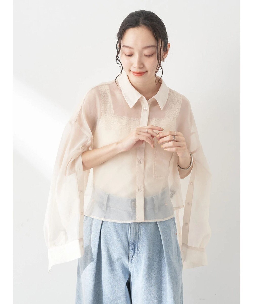 earth music&ecology ソデスリットクロップドシャツ 