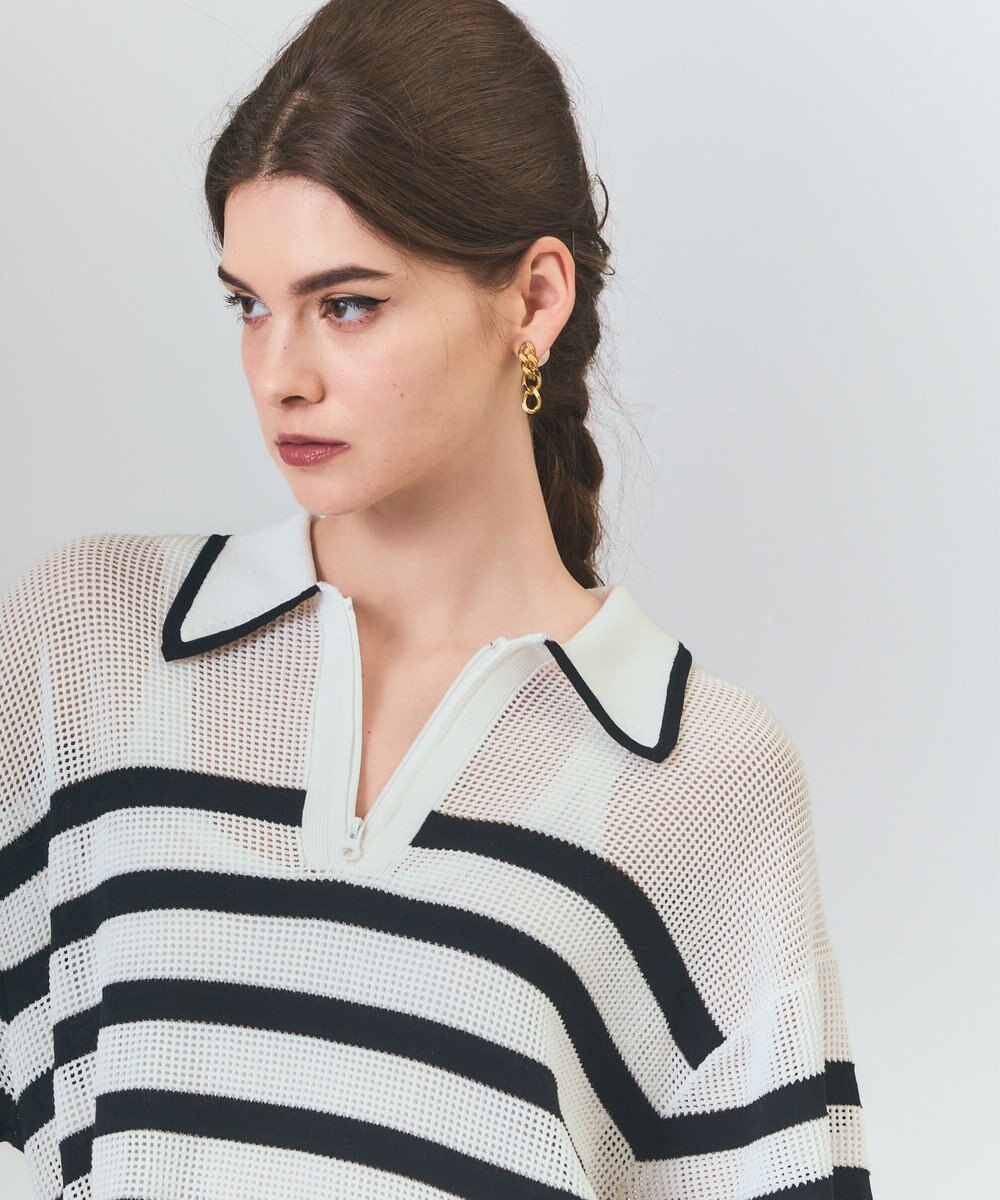 GRACE CONTINENTAL ワッフルボーダートップ 