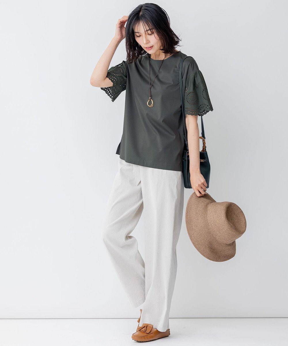 23区 【洗える】リネンヴィスコースストレッチ マリンパンツ 