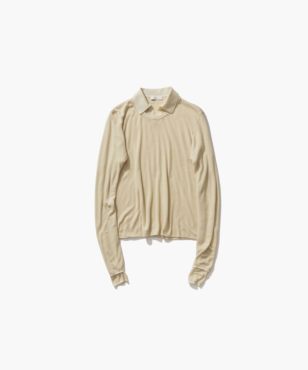 ATON SILK BLENDED CIRCULAR RIB | クルー＆ポロレイヤードプルオーバー 