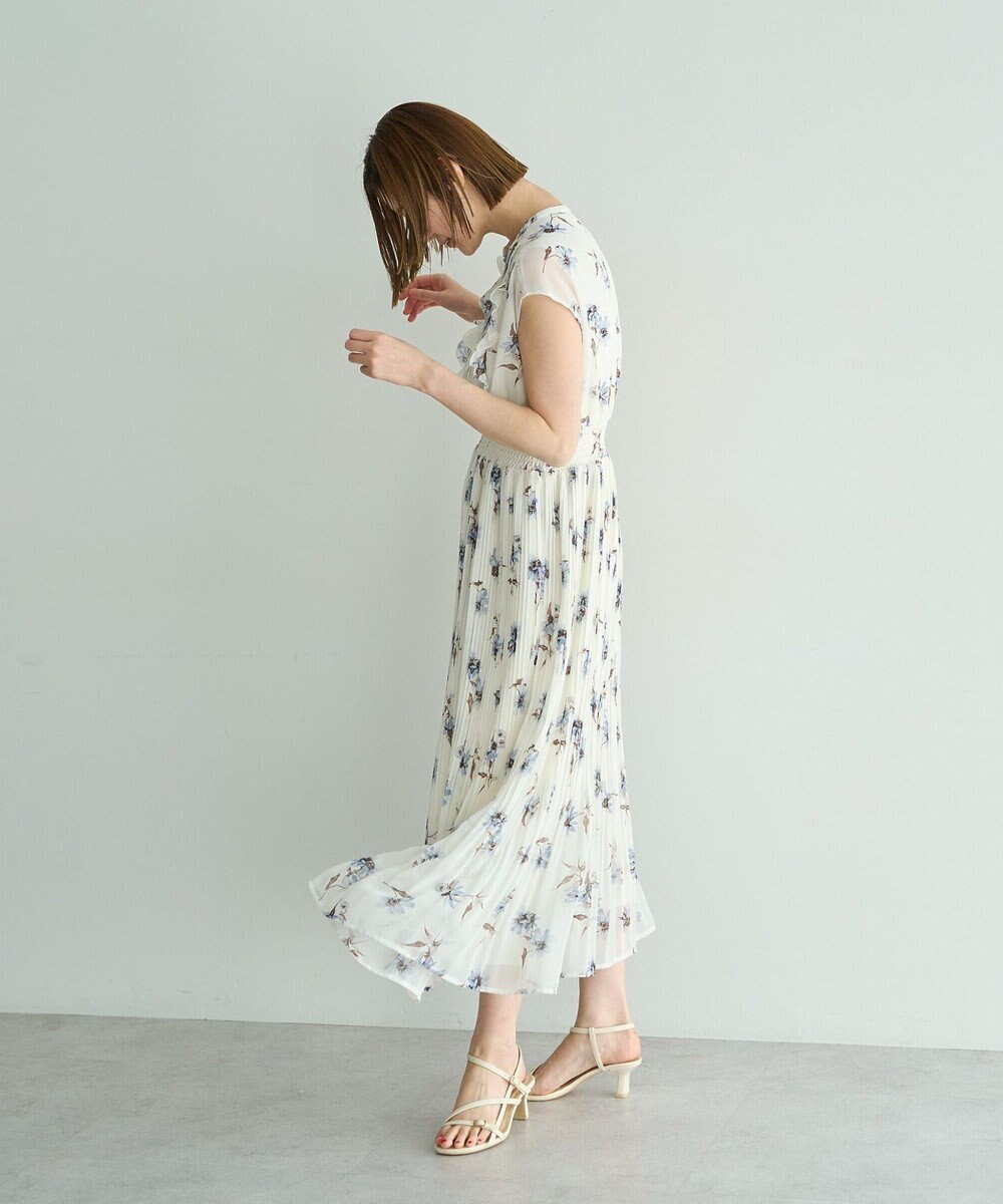 YECCA VECCA フラワー柄フリルプリーツワンピース 